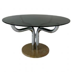 Vintage Italian Table Attr. to Guido Faleschini, Smoked Glass and Marble, 70s